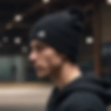 Close-up of adidas beanie fit and comfort during skateboarding