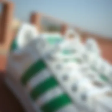 Close-up of the classic white and green Adidas shoe