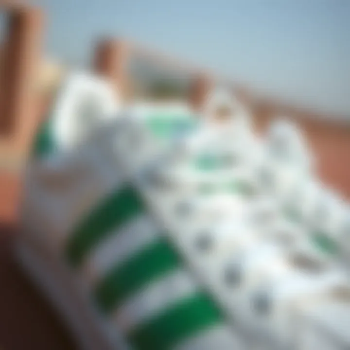 Close-up of the classic white and green Adidas shoe