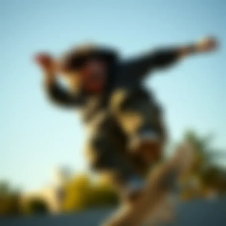 Skateboarder in Action with Stylish Sunglasses Skateboarder wearing sunglasses while performing tricks