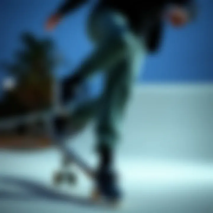 Performance-Enhancing Skate Pants in Action An action shot of a skateboarder performing tricks in durable, flexible pants