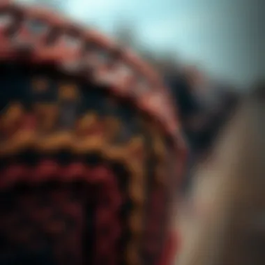 A close-up view of a textured autumn beanie showcasing intricate patterns.