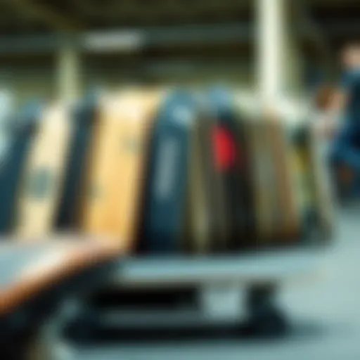 Diverse longboard styles lined up for selection