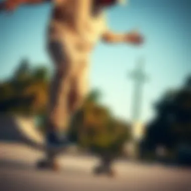 Skateboarder wearing Champion sweatpants in action