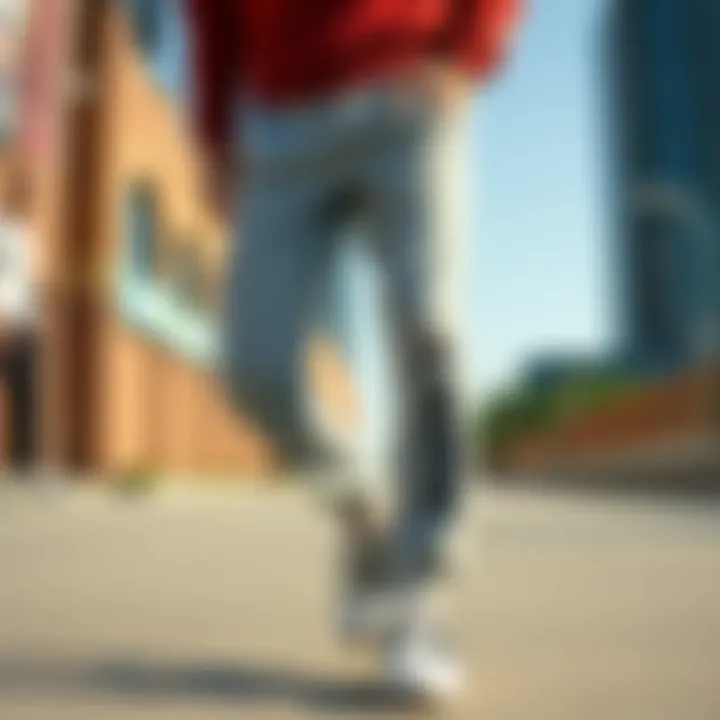 Fashion-forward styling of Champion sweatpants in urban setting