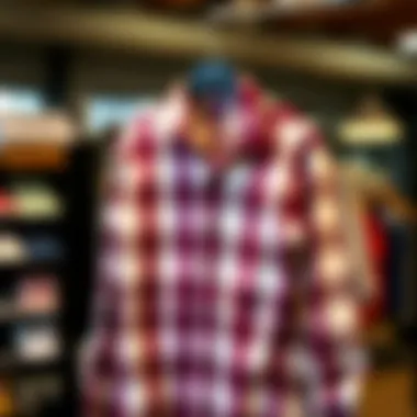 A stylish checked button-up shirt on a hanger showcasing its design
