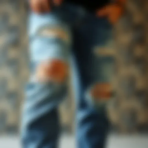 A stylish pair of ripped jeans showcasing unique tear patterns