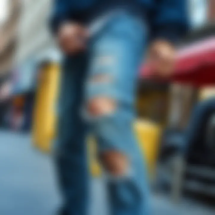 Urban Style with Ripped Jeans A fashionable individual wearing ripped jeans in an urban setting