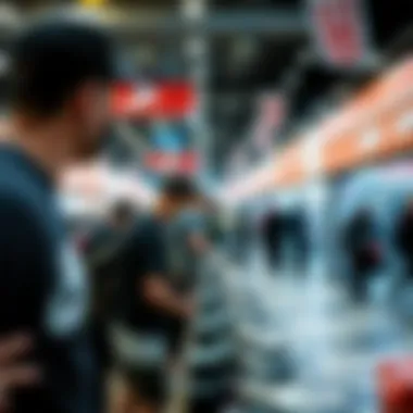 Engaging with the Upcoming Shoe Sale Experience Enthusiasts browsing through a vibrant shoe sale event