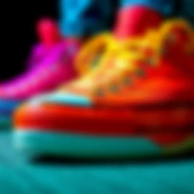 Close-up view of Converse All Star Rainbow sneakers showcasing color details