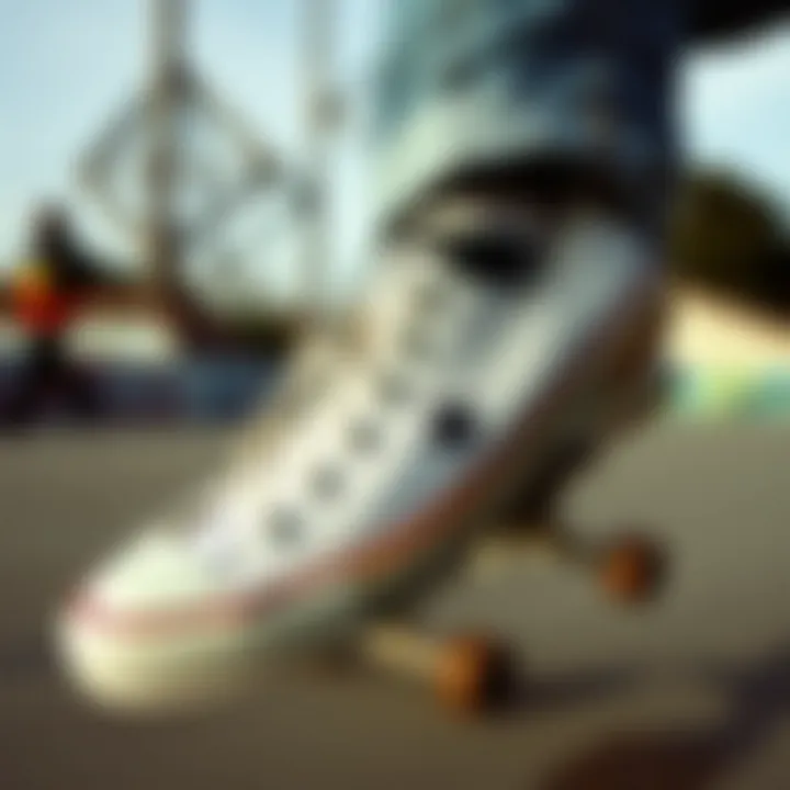Skateboarder performing tricks while wearing Converse All Star Rainbow footwear