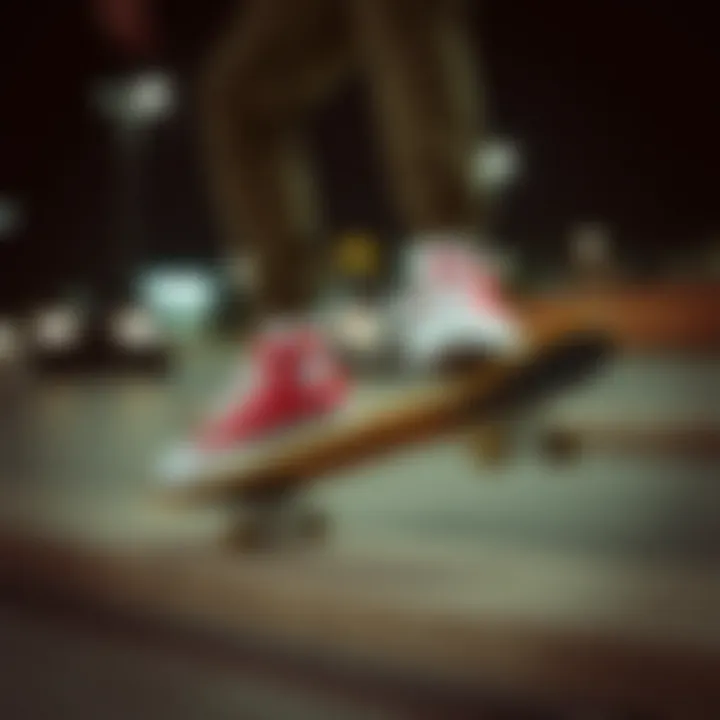 Skateboarder performing tricks while wearing Converse platform sneakers