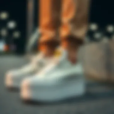 Fashionable outfit paired with Converse White Gold Platform sneakers