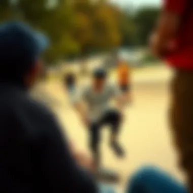 Sharing Skate Content on Social Media Group of skaters sharing videos on social media