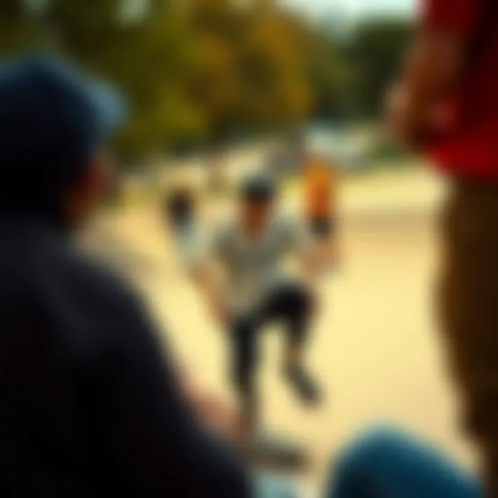 Sharing Skate Content on Social Media Group of skaters sharing videos on social media