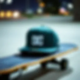 Stylish DC New Era hat displayed on a skateboard