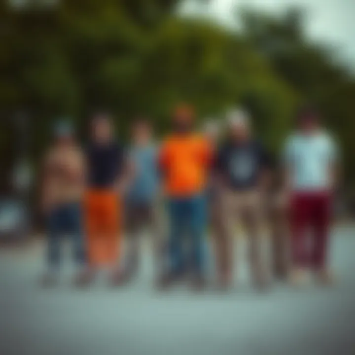 Identity and Expression in Skate Culture Group of skateboarders expressing individuality in dikie pants