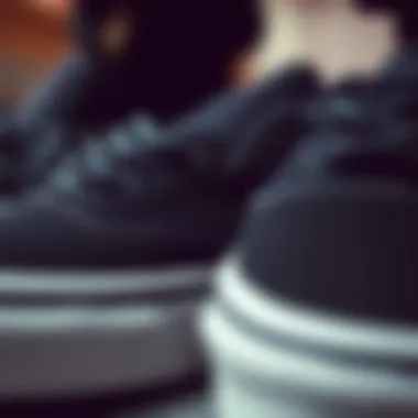 Close-up of black Vans showcasing their design and texture