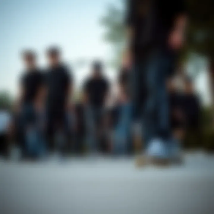 Group of skateboarders wearing all black Vans