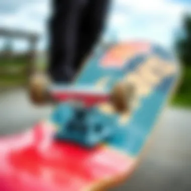 Close-up of a quality skateboard deck and trucks