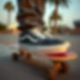 Stylish skate shoes on a skateboard