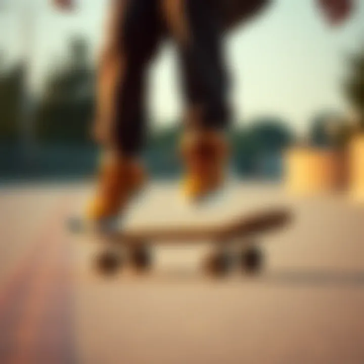Performance in Action: Skating with Brown Nike Sneakers Skater performing tricks wearing brown Nike sneakers