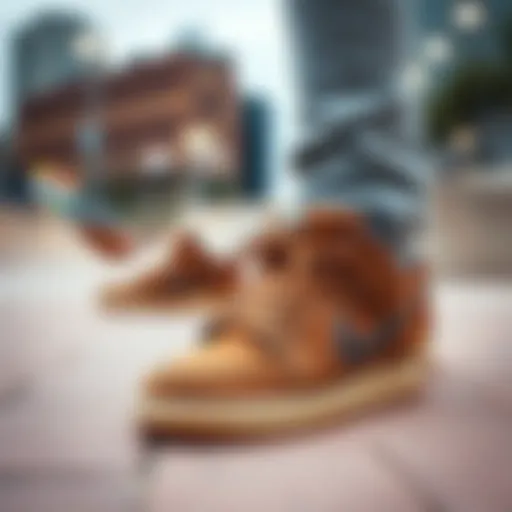 Stylish brown Nike sneakers in an urban skate park setting