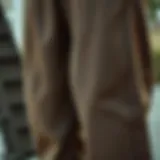 A close-up of authentic chino loose pants showcasing fabric texture and stitching details