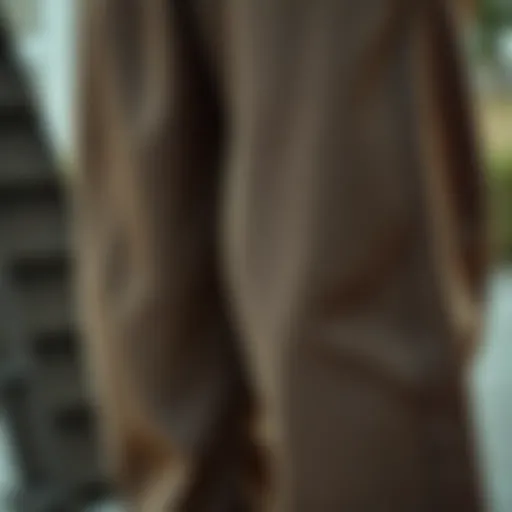 A close-up of authentic chino loose pants showcasing fabric texture and stitching details