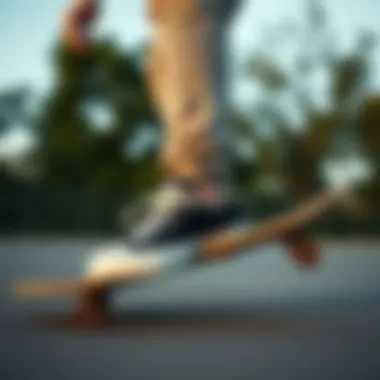 Skateboarder wearing black and white Converse sneakers in action