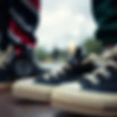 Fashion in Skate Culture A collection of Converse Chuck Taylor All Star black low tops paired with contemporary skate fashion