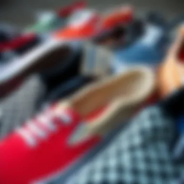 Variety of Slip-On Vans Styles An assortment of slip-on Vans in various colors and patterns