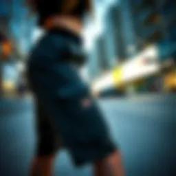 Dynamic display of Dickies cargo shorts in urban setting