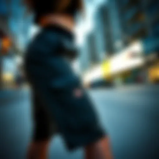 Dynamic display of Dickies cargo shorts in urban setting