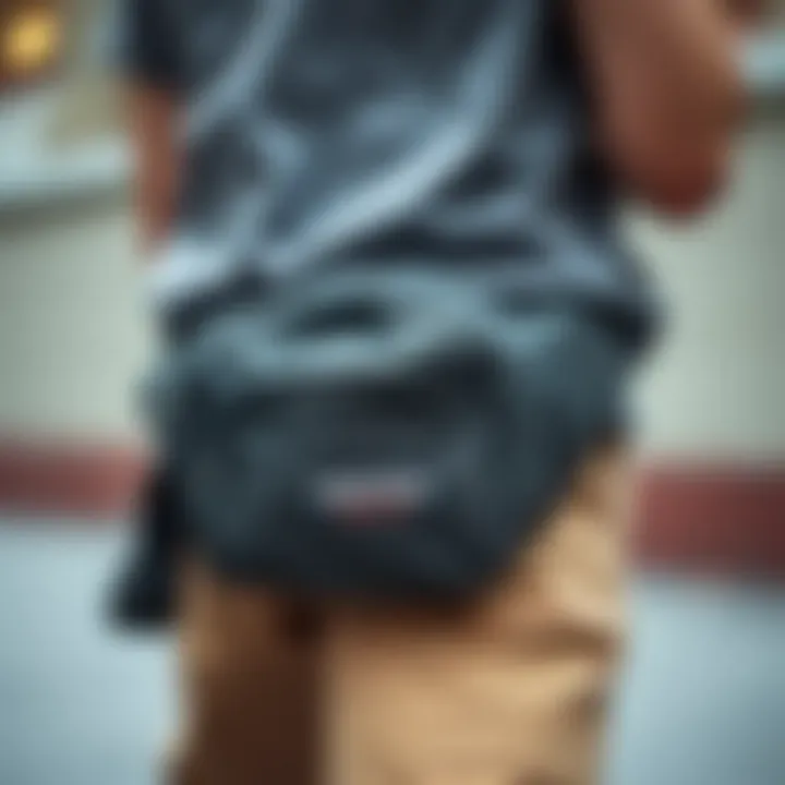 A detailed view of the Eastpak fanny pack showcasing its design elements