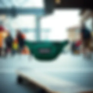 The Eastpak fanny pack in an urban skateboarding environment