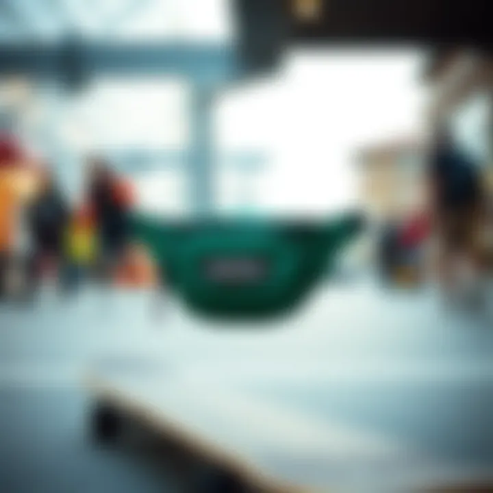 The Eastpak fanny pack in an urban skateboarding environment