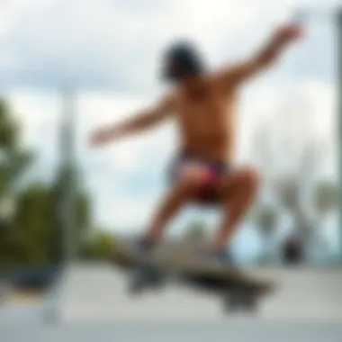 Skateboarder wearing Ethika Bear Underwear while performing tricks.