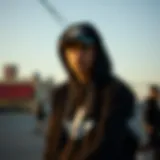 A legendary skateboarding figure wearing a signature hoodie