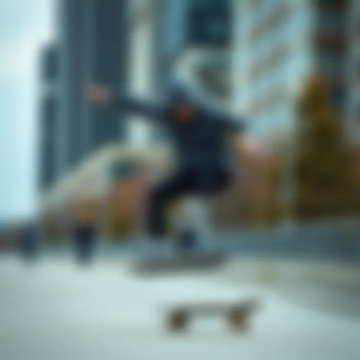A skateboarder performing tricks in a stylish hoodie