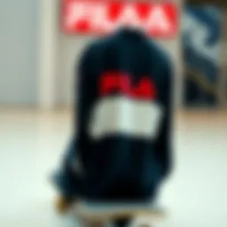 Stylish Fila long sleeve shirt displayed on a skateboard