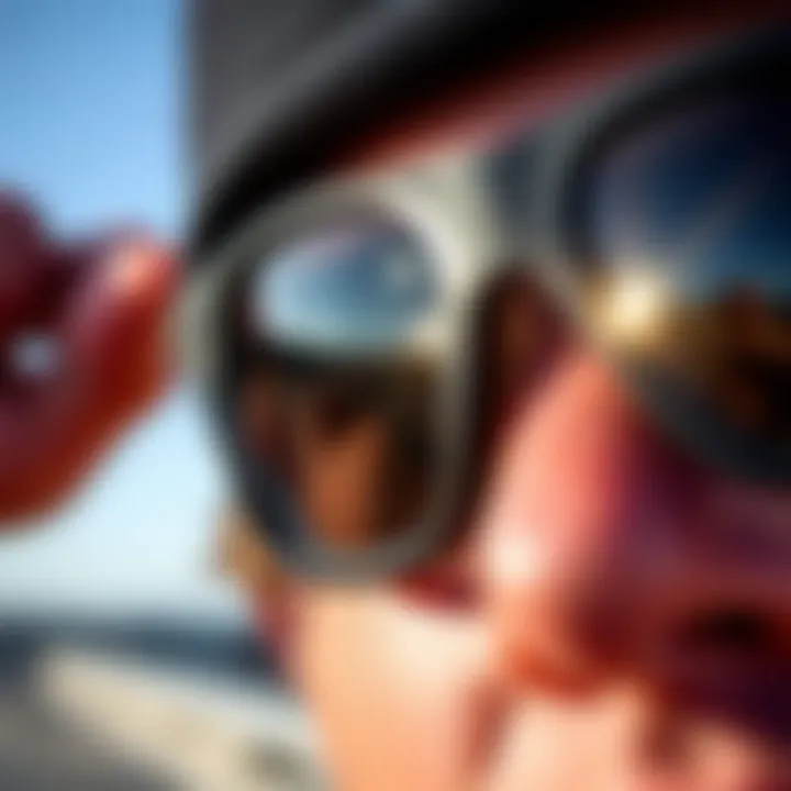 Glare Reduction: The Science Behind Grey Glasses Close-up of grey glasses lenses reflecting sunlight, emphasizing glare reduction
