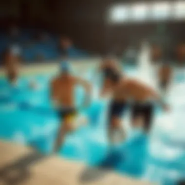 Dynamic Pool Scene: Swimmers in Hybrid Shorts A dynamic scene of swimmers in hybrid shorts at the pool