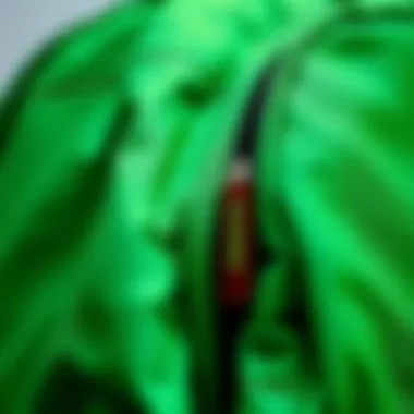 Close-up of Durable Jansport Green Backpack Fabric Close-up of Jansport green backpack showcasing its durable fabric and stitching.