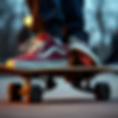 Functional Footwear for Skateboarding A pair of well-worn low top Vans on a skateboard