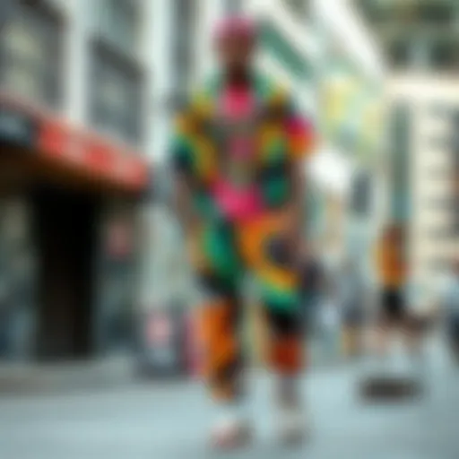 Urban street style featuring bold colors and patterns