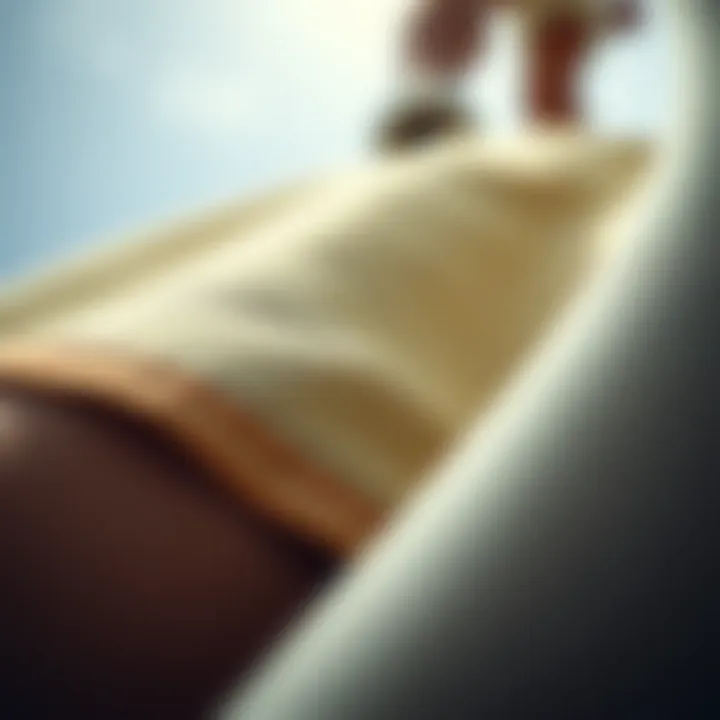 Close-up of the fabric and stitching details of 4 inch board shorts