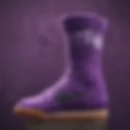 Close-up of purple tie dye pattern on Nike socks