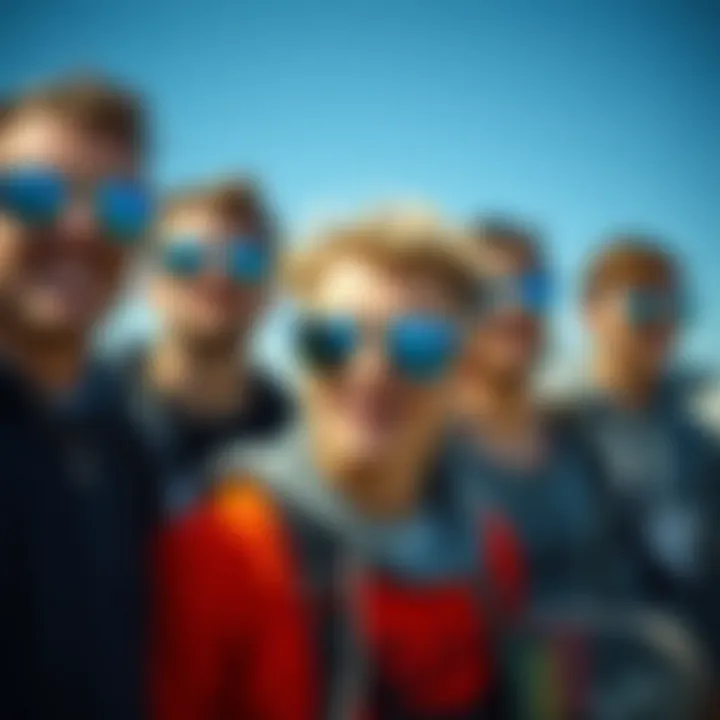 Embracing Skateboarding Culture Group of skateboarders wearing Ray-Bans with blue lenses, embodying a lifestyle