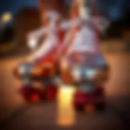 Elegant close-up of rose gold Impala skates reflecting light